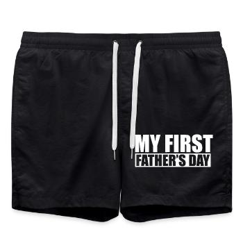 Funny Dad Father's Day My First Father's Day - Swim Trunks - black - Front - AI Model Male 185 light (185cm)