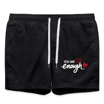 You Are Enough Heart Mindfulness Statement - Swim Trunks - black - Front - AI Model Male 185 light (185cm)