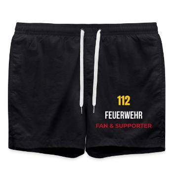 112 Feuerwehr Fan & Supporter T‑Shirt - Badeshorts - Schwarz - Vorne - AI Model Male 185 light (185cm)