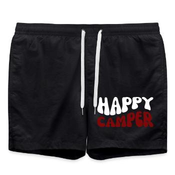 Happy Camper Schriftzug Outdoor - Badeshorts - Schwarz - Vorne - AI Model Male 185 light (185cm)