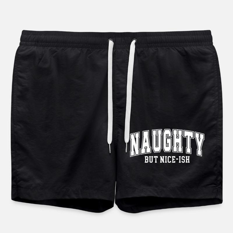 Naughty but Nice-ish – Retro Lettering - Swim Trunks - black