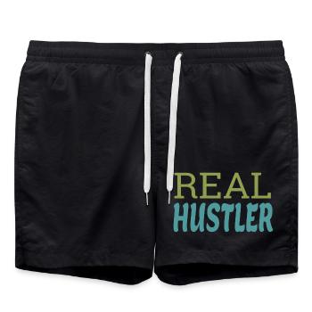 Real Hustler Motivational Entrepreneur Quote Art - Swim Trunks - black - Front - AI Model Male 185 light (185cm)
