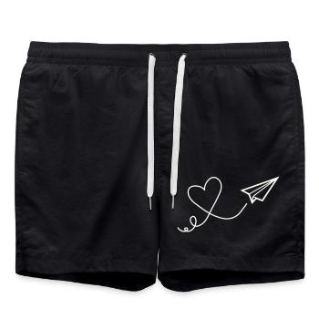 Herzflug Linienkunst - Badeshorts - Schwarz - Vorne - AI Model Male 185 light (185cm)