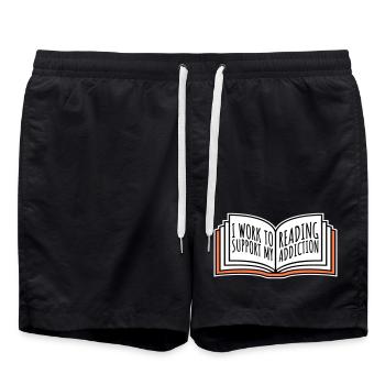 Je travaille pour soutenir mon logo de livres sur la dépendance à la lecture - Short de bain - noir - Devant - AI Model Male 185 light (185cm)
