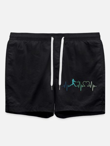 Baseball Baseball Heartbeat Baseball Player - Swim Trunks - black