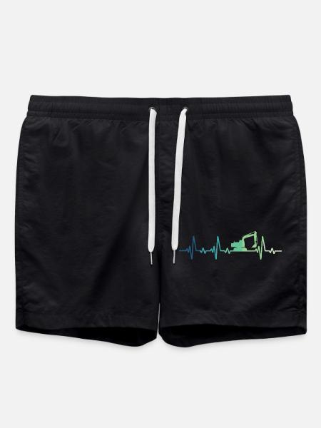Ausgräber Baustelle Herzschlag-Bagger - Badeshorts - Schwarz