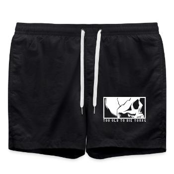 TOO OLD TO DIE YOUNG Skull Skeleton Rocker - Swim Trunks - black - Front - AI Model Male 185 light (185cm)