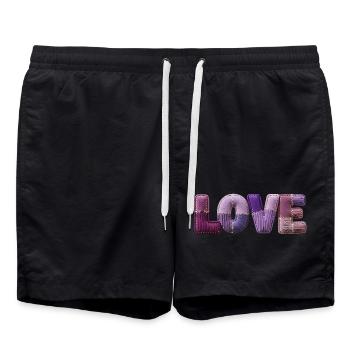Love Schriftzug Patchwork 3D Stoff Look - Badeshorts - Schwarz - Vorne - AI Model Male 185 light (185cm)