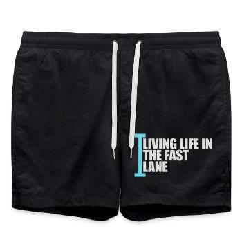 Life In The Fast Lane Float Funny Pool Saying - Swim Trunks - black - Front - AI Model Male 185 light (185cm)