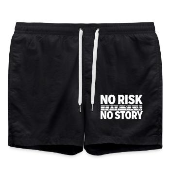 NO RISK NO STORY Sports Adventure Statement - Swim Trunks - black - Front - AI Model Male 185 light (185cm)