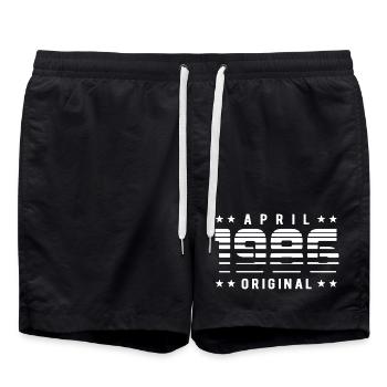 April 1986 Original Striped Vintage Geburtstag - Badeshorts - Schwarz - Vorne - AI Model Male 185 light (185cm)
