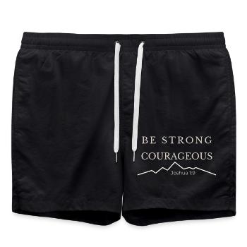 Be Strong and Courageous | Joshua 1:9 - Swim Trunks - black - Front - AI Model Male 185 light (185cm)