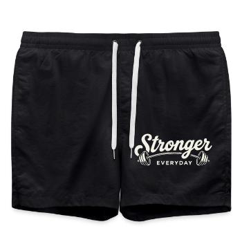Stronger Everyday Barbell Gym Workout Retro - Swim Trunks - black - Front - AI Model Male 185 light (185cm)