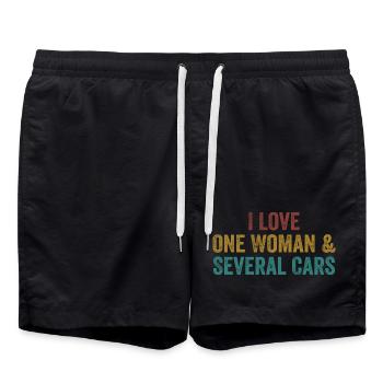 Une Femme et Plusieurs Voitures : Humour Auto - Short de bain - noir - Devant - AI Model Male 185 light (185cm)