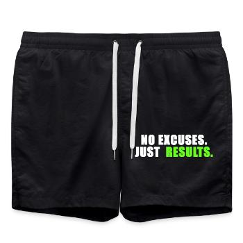 No excuses. Just results. - Badeshorts - Schwarz - Vorne - AI Model Male 185 light (185cm)