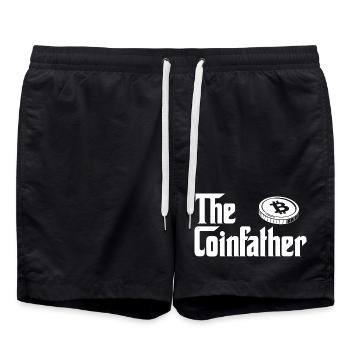 Coinfather Crypto Bitcoin Hodl Blockchain-Parodie - Badeshorts - Schwarz - Vorne - AI Model Male 185 light (185cm)