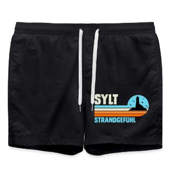 Nordsee Urlaub SYLT STRANDGEFÜHL Lustiges - Badeshorts - Schwarz - Vorne - AI Model Male 185 light (185cm)