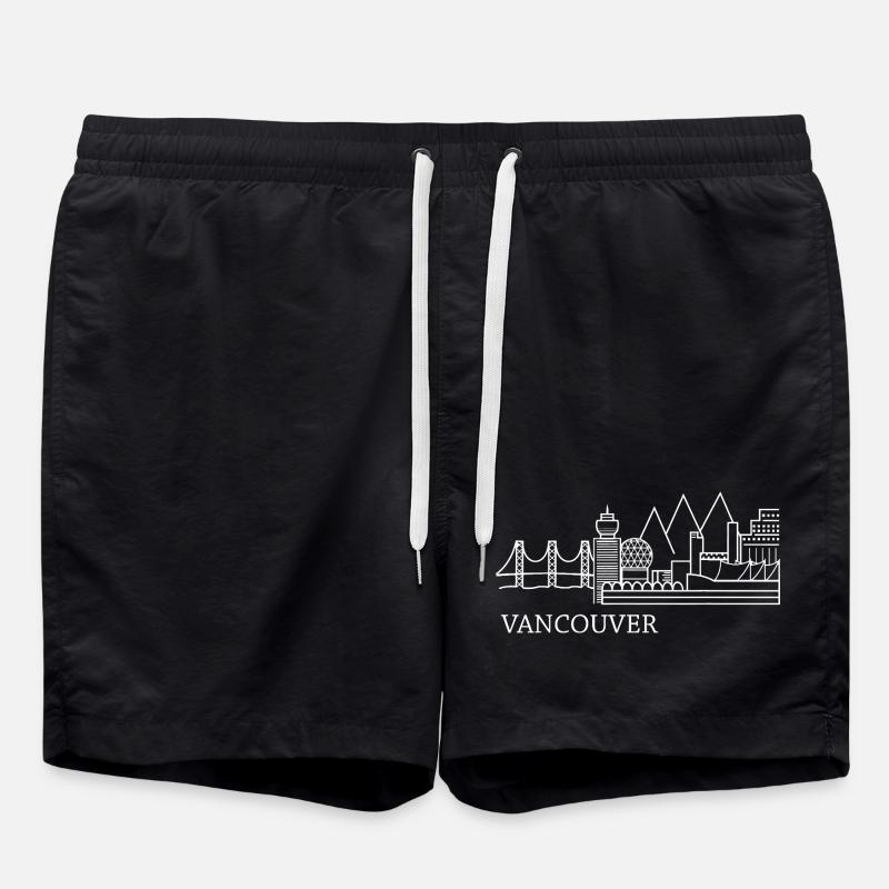 Vancouver Skyline Line Art Tee - Swim Trunks - black