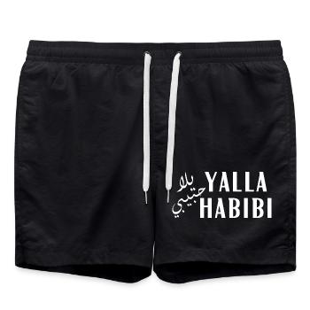 Yalla Habib Typographie arabe audacieuse - Short de bain - noir - Devant - AI Model Male 185 light (185cm)