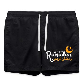 Écriture du Croissant de la Nuit du Ramadan - Short de bain - noir - Devant - AI Model Male 185 light (185cm)