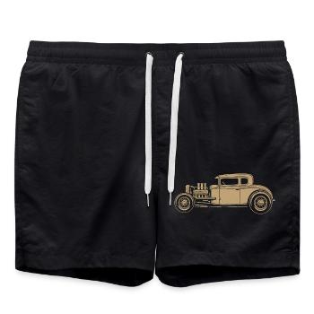 Hot Rod Vintage Illustration – V8 Custom Car - Swim Trunks - black - Front - AI Model Male 185 light (185cm)