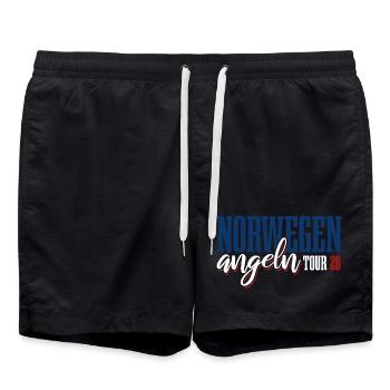 Norwegen Angeln Tour 2026 - Angler Geschenk - Badeshorts - Schwarz - Vorne - AI Model Male 185 light (185cm)