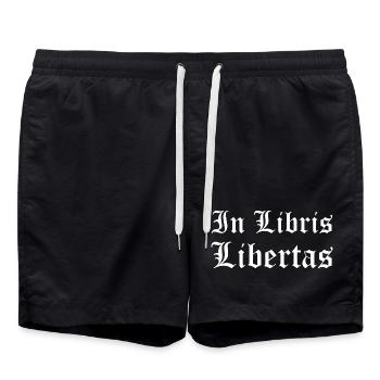 In Libris Libertas Imprimé gothique latin - Short de bain - noir - Devant - AI Model Male 185 light (185cm)
