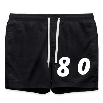 80. 80 YEARS. 80th ANNIVERSARY. 80 YEARS ANNIVERSARY. - Swim Trunks - black - Front - AI Model Male 185 light (185cm)