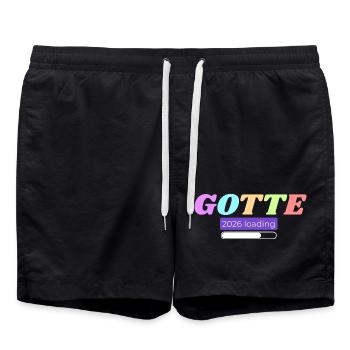 "Gotte loading" für werdende Patentanten 2026 - Badeshorts - Schwarz - Vorne - AI Model Male 185 light (185cm)