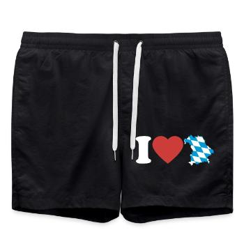 J’aime la Bavière | Cœur avec carte bleu-blanc - Short de bain - noir - Devant - AI Model Male 185 light (185cm)