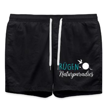 Insel RÜGEN NATURPARADIES Rügen Urlaub Lustig - Badeshorts - Schwarz - Vorne - AI Model Male 185 light (185cm)