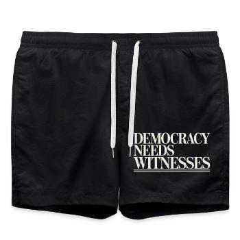 Demokratie braucht Zeugen der Pressefreiheit - Badeshorts - Schwarz - Vorne - AI Model Male 185 light (185cm)