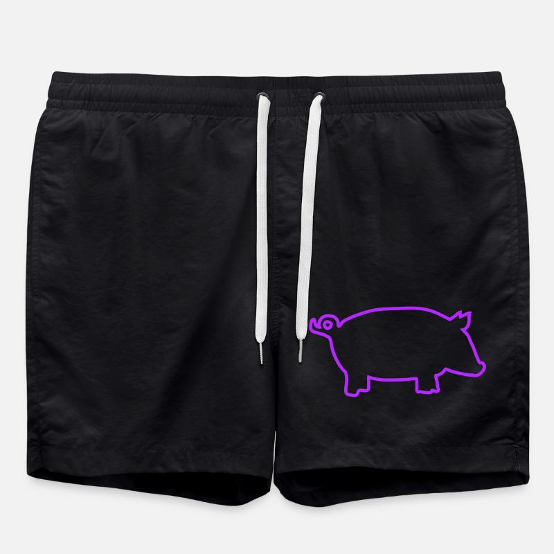 Illustration de contour de cochon néon - Short de bain - noir