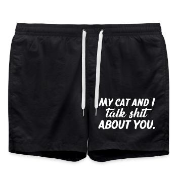 My Cat And I Talk About You Tee - Swim Trunks - black - Front - AI Model Male 185 light (185cm)
