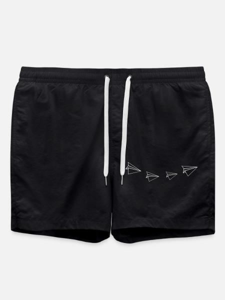 Paper Airplane Line Art - Swim Trunks - black
