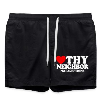 Aimez votre prochain – sans exception. Christian - Short de bain - noir - Devant - AI Model Male 185 light (185cm)