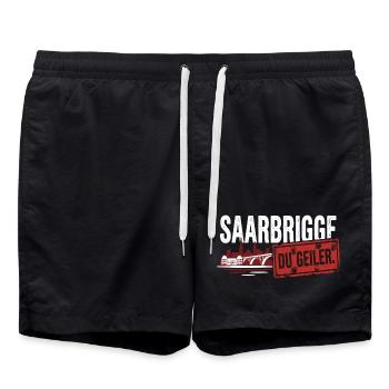 Saarbrigge Du Geiler Saarland Spruch - Badeshorts - Schwarz - Vorne - AI Model Male 185 light (185cm)