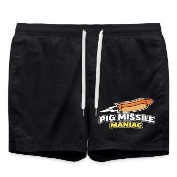 Pig Missile Maniac Funny Hot Dog Rocket Design - Swim Trunks - black - Front - AI Model Male 185 light (185cm)