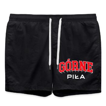 Piła Górne. Name of the District in Sports Style - Swim Trunks - black - Front - AI Model Male 185 light (185cm)