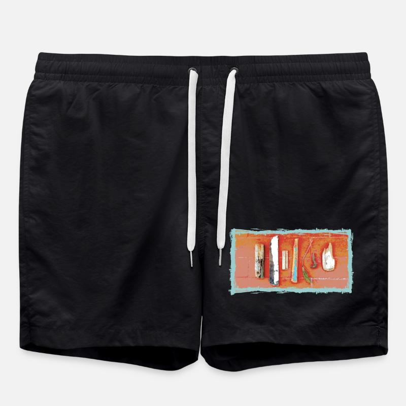 Sea art on terracotta Beachgift flotsam - Swim Trunks - black