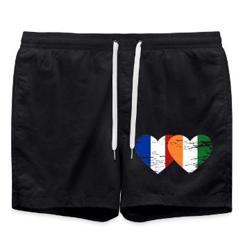 Drapeau de la France Côte d’Ivoire Cœur utilisé - Short de bain - noir - Devant - AI Model Male 185 light (185cm)