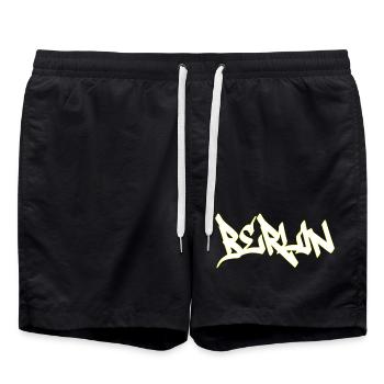 Berlin Graffiti Brown Lettering - Swim Trunks - black - Front - AI Model Male 185 light (185cm)