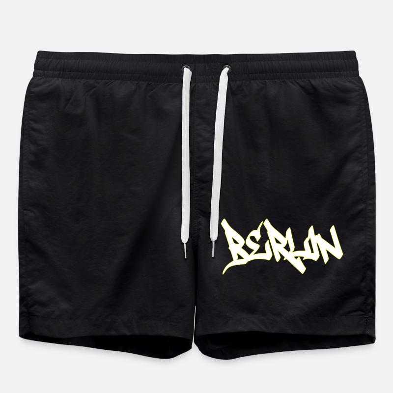 Berlin Graffiti Brown Lettering - Swim Trunks - black