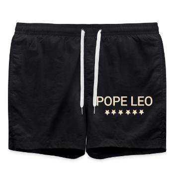 papst leo text - Badeshorts - Schwarz - Vorne - AI Model Male 185 light (185cm)
