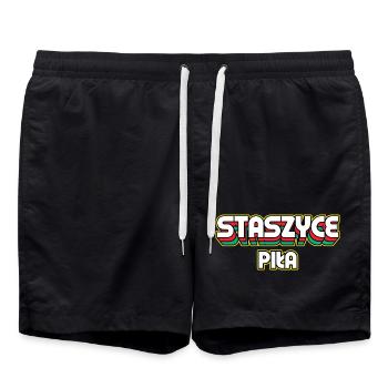 Staszyce Piła. Retro District Name - Swim Trunks - black - Front - AI Model Male 185 light (185cm)