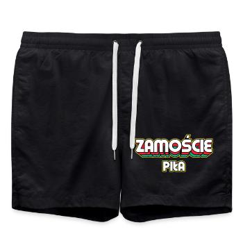 Zamość Piła. Retro District Name - Swim Trunks - black - Front - AI Model Male 185 light (185cm)