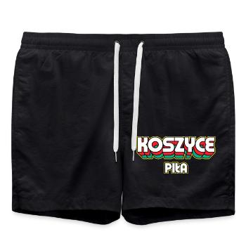 Košice Piła. Retro District Name - Swim Trunks - black - Front - AI Model Male 185 light (185cm)