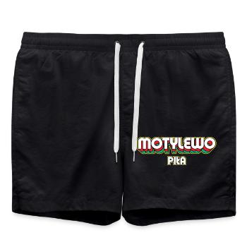 Butterfly Piła. Retro District Name - Swim Trunks - black - Front - AI Model Male 185 light (185cm)