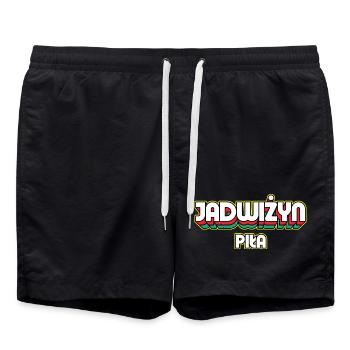 Jadwiżyn Piła. Retro District Name - Swim Trunks - black - Front - AI Model Male 185 light (185cm)