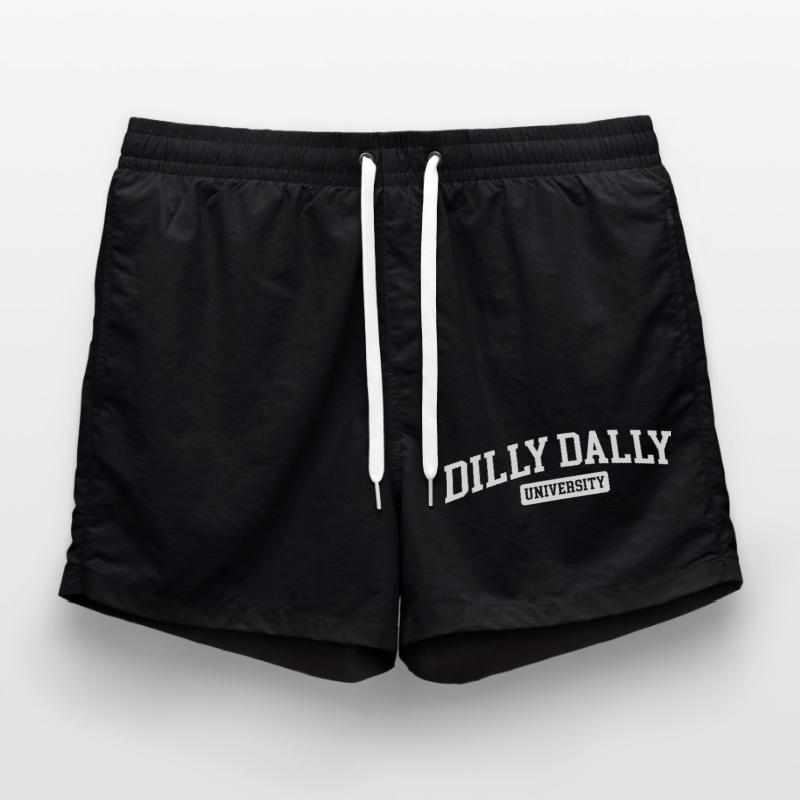 Dilly Dally University Procrastinate Threshing Swim Trunks